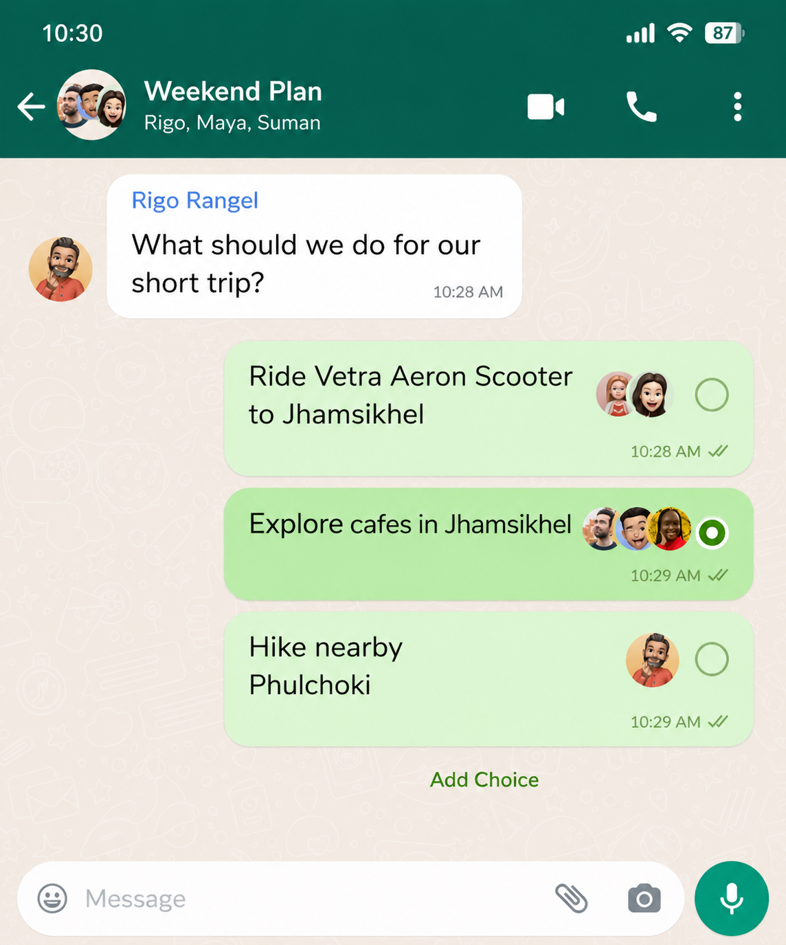 Trip planning conversation for a Vetra Aeron ride